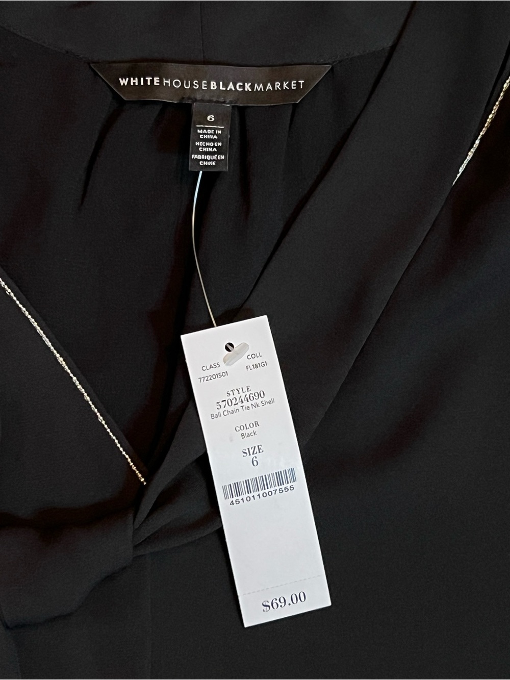 White House Black Market Black Sleeveless V-Neck Tie-Front Camisole - Picture 8 of 9